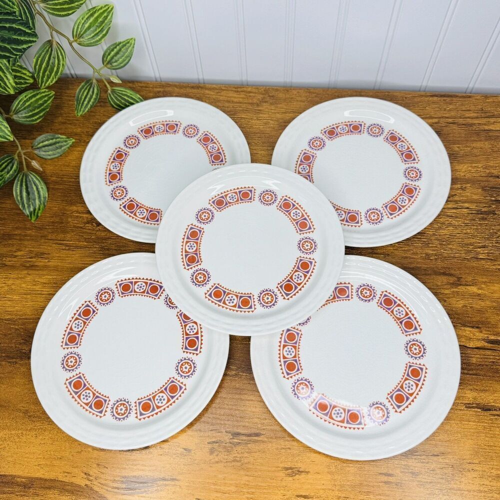 5 Myott CAROUSEL 7” Dessert Salad Plate Tharaud Designs England MCM Mid Century